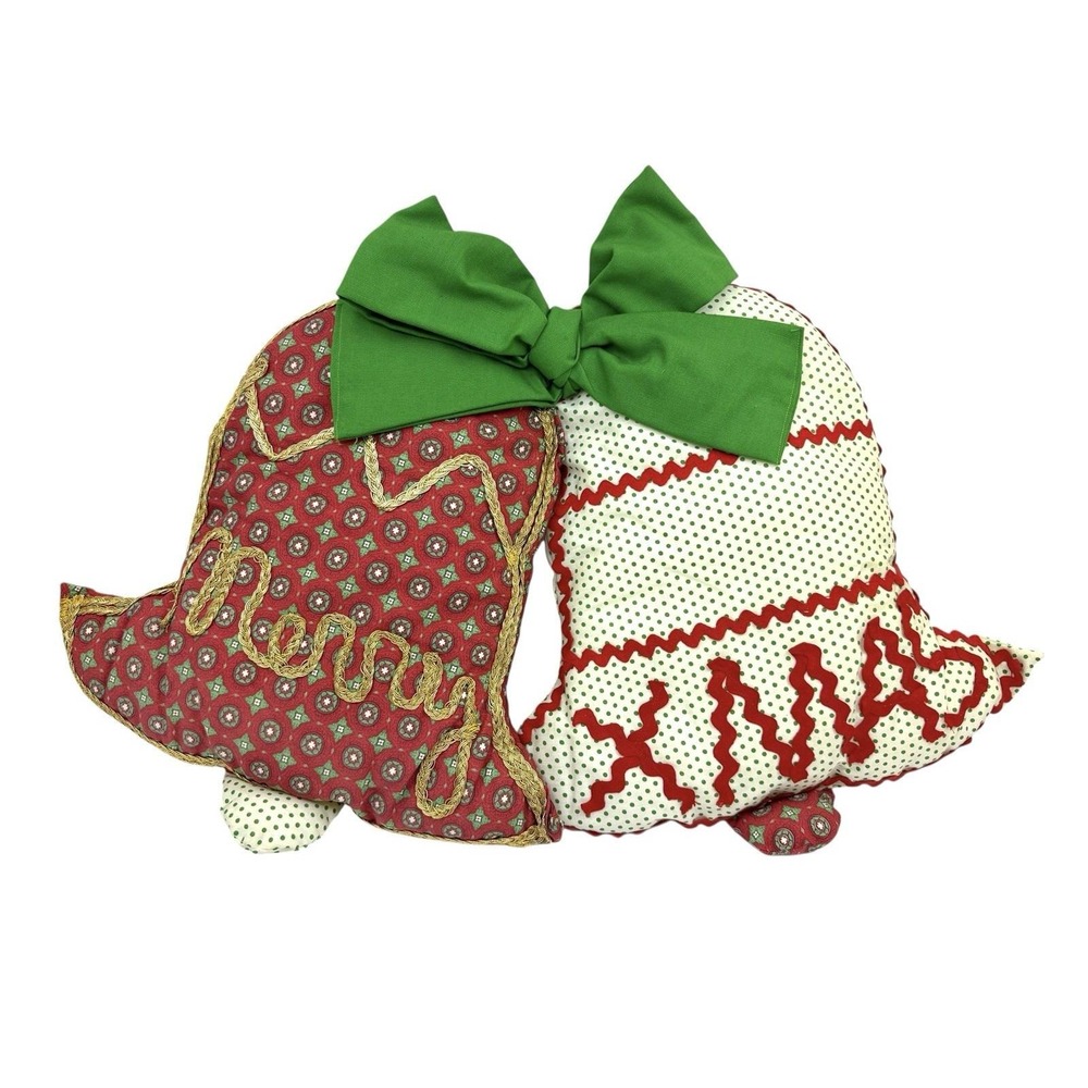 Vintage Handmade Plush Cloth Merry Christmas Bells Bow Holiday Decorations